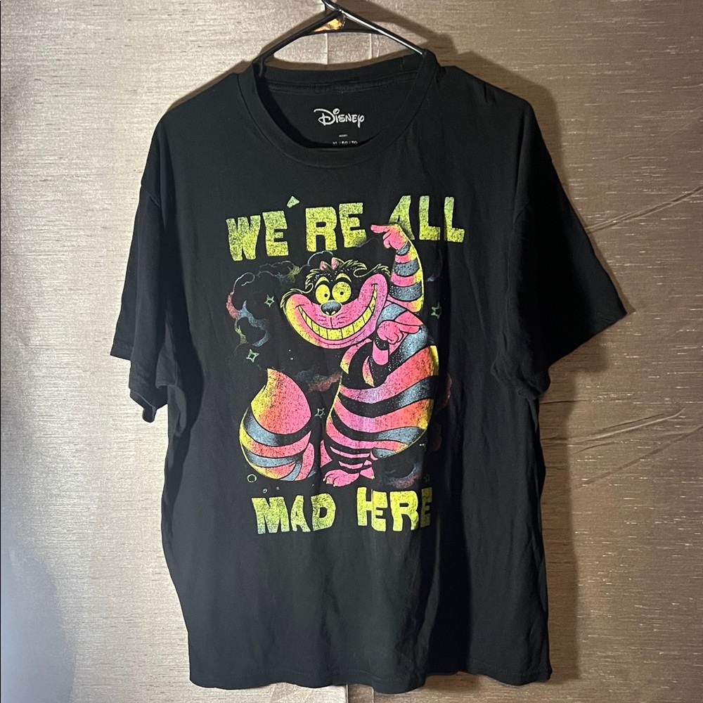 Disney Black T-Shirt with Pink and Yellow Cheshire Cat
